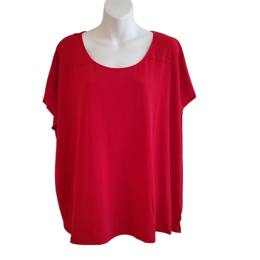 New With Tag Jacklyn Smith Woman Red Holiday Shirt Size 2XL Short Sleeve Stretch